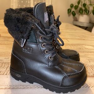 UGG Black Leather Fur-Lined Boots